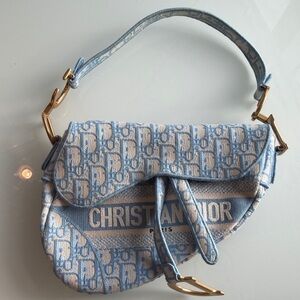 Dior Light Blue Monogram Saddle Bag